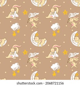 Sleeping bunny. Kids print. Seamless pattern for  fabric, wrapping, textile, wallpaper, apparel. Vector.