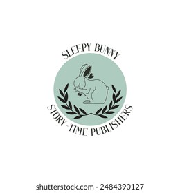  'Sleeping Bunny Publishing' logo, featuring a serene bunny resting in a circular text design. Perfect for branding, marketing, and merchandise for children's books and cozy reading materials.