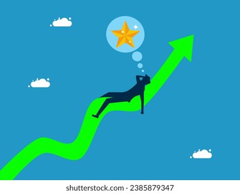 Sleeping businessman dreams of seeing success stars on a growth graph