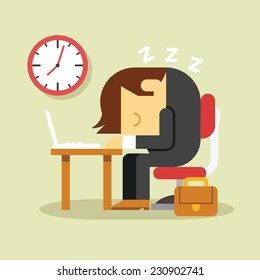 Sleeping businessman. Vector flat illustration