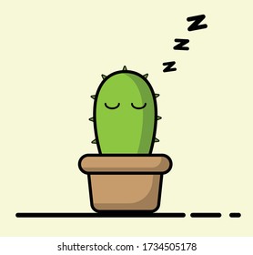 The sleeping cactus. Illustration of a tree. Vector. Graph.