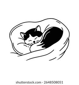  sleeping calico cat sketch for international cat day vector illustration