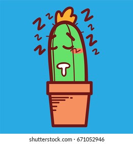 Sleeping cartoon cactus