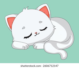 Sleeping Cartoon Cat Kitten Illustration