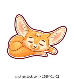 Sleeping cartoon fennec fox. Cute kawaii  character. Funny emotion and face expression. Isolated on white background