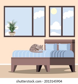 gato dormido en la habitación de la cama en casa