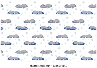 Sleeping cat and bubbles vector pattern 