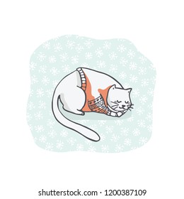 Sleeping Cat Christmas Card Clipart Hand Stock Vector (Royalty Free ...