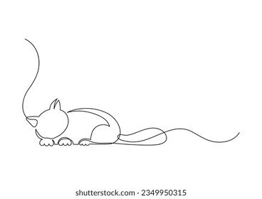 Sleeping cat. Continuous line drawing.