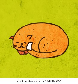 Gato durmiendo. Ilustración de vectores de tracción manual, fondo de textura de papel de vintage