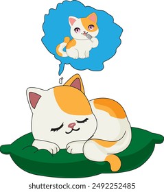 Sleeping cat dreaming eating fish