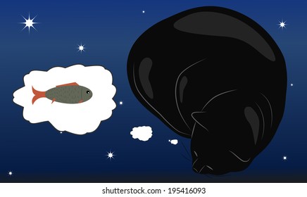Sleeping cat dreaming of fish