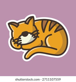 Vector editable de la etiqueta engomada del estilo de la historieta del gato que duerme