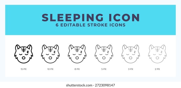 Icono de línea editable del gato durmiente. Ilustración vectorial con diferente trazo.