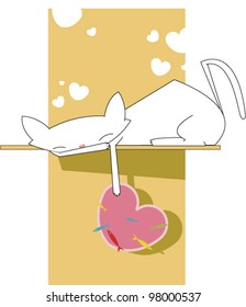 sleeping cat having a romantic dream