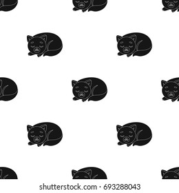 Sleeping cat icon in black style isolated on white background. Sleep and rest symbol stock vector illustration.