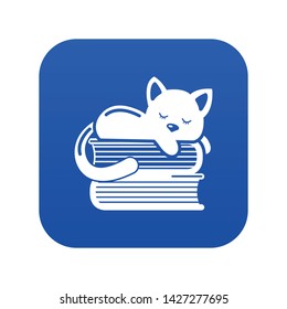 Sleeping cat icon blue vector isolated on white background