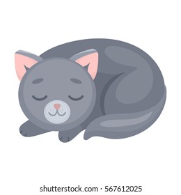 Sleeping cat icon in cartoon style isolated on white background. Sleep and rest symbol stock vector illustration.