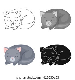 Sleeping cat icon in cartoon style isolated on white background. Sleep and rest symbol stock vector illustration.