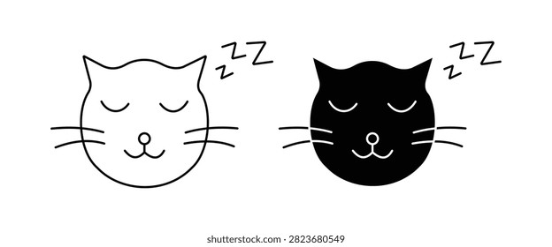 Sleeping Cat Icon Set  Cute Resting Kitten Face, Peaceful Pet Expression, Nap Time Animal Symbol, Outline  Silhouette Vector Collection