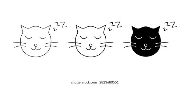 Sleeping Cat Icon Set  Cute Resting Kitten Face, Peaceful Pet Expression, Nap Time Animal Symbol, Outline  Silhouette Vector Collection