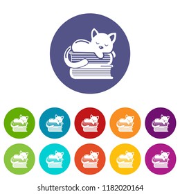 Sleeping cat icons color set vector for any web design on white background