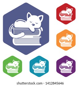 Sleeping cat icons vector colorful hexahedron set collection isolated on white