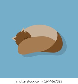 Sleeping cat isolated on blue background. Flat style. Cozy home. Vector illustration.