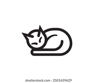 sleeping cat line art logo design template illustration