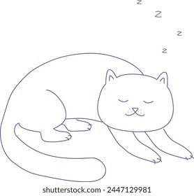 Sleeping cat line drawing illustration. Sleep cat doodle