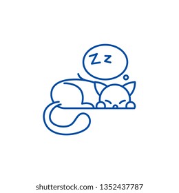 Sleeping cat line icon concept. Sleeping cat flat  vector symbol, sign, outline illustration.