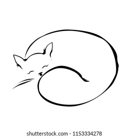 Sleeping cat line vector illustration