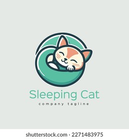 Sleeping cat logo design template. Cute pet logo concept. Vector illustration. cartoon vector flat color