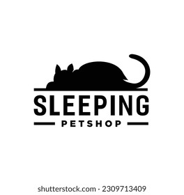 Sleeping cat logo silhouette design concept icon