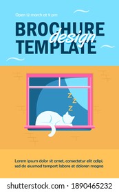 Sleeping cat lying on window. Pet, home, tomcat flat vector illustration. Domestic animals and relaxation concept for banner, website design or landing web page