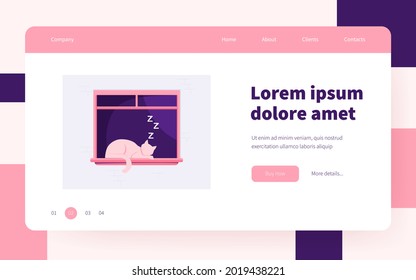 Sleeping cat lying on window. Pet, home, tomcat flat vector illustration. Domestic animals and relaxation concept for banner, website design or landing web page