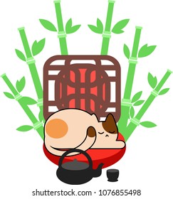 Sleeping cat on chinese background