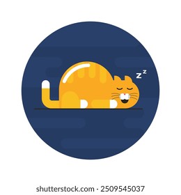 Gato durmiente en el círculo de color azul marino Icono de diseño plano