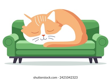 a sleeping cat on the couch. flat vector illustration