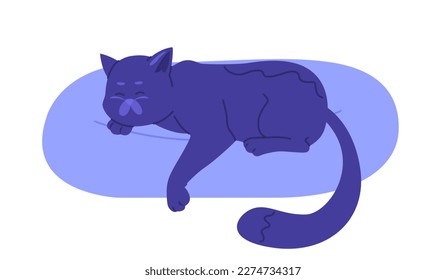Sleeping cat on cushion semi flat color vector character. Kitty napping. Editable animal. Full sized cute sticker on white. Simple cartoon style spot illustration for web graphic design and animation