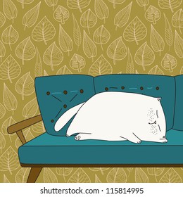 Sleeping cat on the sofa. Vector illustration