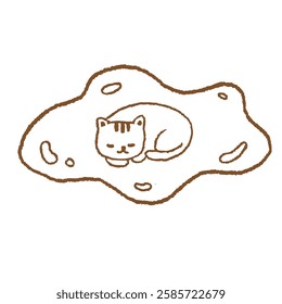 Sleeping Cat on Water Japanese Style Line Illustration