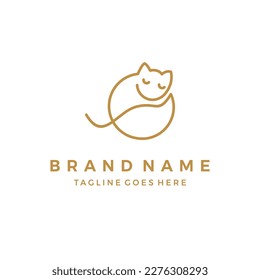sleeping cat one line logo vector icon illustration