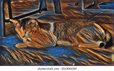 sleeping cat painting, very cool and realistic 