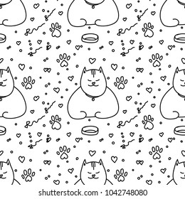 Sleeping cat pattern. Hand drawn vector illustration.