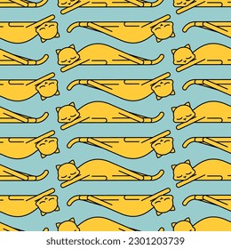 Sleeping cat pattern seamless. pet sleeping background. Vector texture