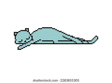 Sleeping cat pixel art. pixelated pet sleeping 8 bit