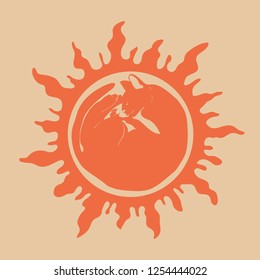 Sleeping cat shining like sun romantic template. Great for greeting cards, posters, prints.