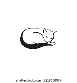 Sleeping cat silhouette isolated on white background
