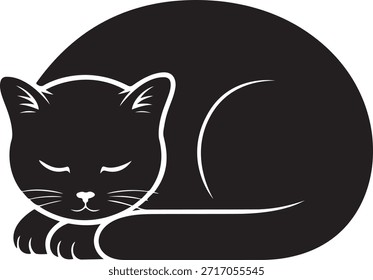 Silueta de gato dormido – Ilustración vectorial mínima relajada de Kitty